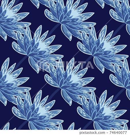 Scrapbook flora seamless pattern with blue hand drawn chrysanthemum flowers elements. Navy blue background. Scrapbook flora seamless pattern with blue hand drawn chrysanthemum flowers elements. Navy blue background. 74640077