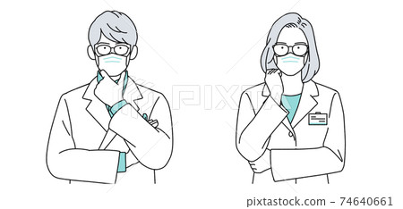 Person illustration pharmacist men and women wearing a simple mask Person illustration pharmacist men and women wearing a simple mask 74640661