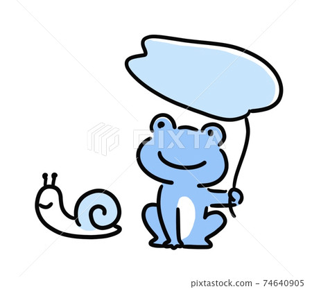 A simple monotone illustration of a frog and a snail with a leaf umbrella 74640905
