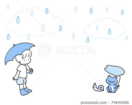 一個帶雨傘，青蛙，蝸牛和雨架的男孩 74640906