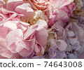 Gorgeous bouquet of roses and carnations with decorative dried flowers. 74643008