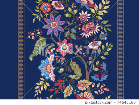 Fantasy flowers in retro, vintage, jacobean embroidery style. Fantasy flowers in retro, vintage, jacobean embroidery style. 74643166