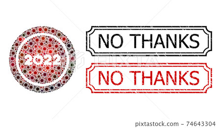No Thanks Textured Seals with Notches and Start 2022 Round Button Collage of Covid Elements 74643304