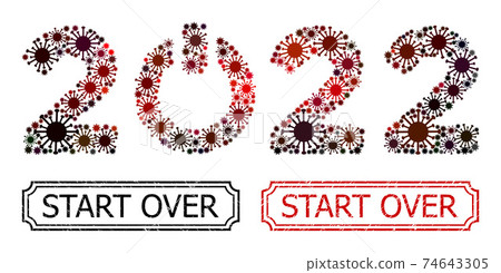 Start Over Textured Rubber Stamps with Notches and Start 2022 Caption Collage of Covid Items 74643305