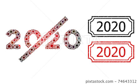 2020 Grunge Badges with Notches and No 2020 Year Collage of Covid Virus Icons 2020 Grunge Badges with Notches and No 2020 Year Collage of Covid Virus Icons 74643312