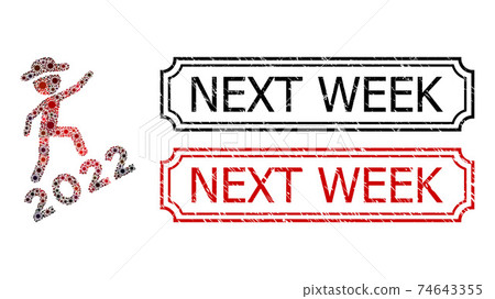 Next Week Distress Rubber Stamps with Notches and Gentleman Climbing 2022 Mosaic of Coronavirus Items 74643355