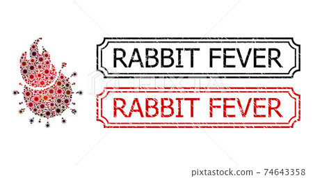Rabbit Fever Grunge Rubber Stamps with Notches and Fired Coronavirus Mosaic of Covid Items Rabbit Fever Grunge Rubber Stamps with Notches and Fired Coronavirus Mosaic of Covid Items 74643358