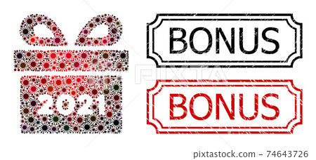 Bonus Grunge Seals with Notches and 2021 Gift Collage of Coronavirus Elements 74643726