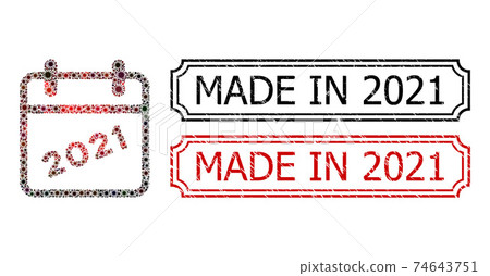 Made in 2021 Distress Stamps with Notches and 2021 Calendar Page Collage of Coronavirus Items Made in 2021 Distress Stamps with Notches and 2021 Calendar Page Collage of Coronavirus Items 74643751
