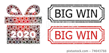 Big Win Distress Rubber Stamps with Notches and 2020 Gift Collage of Covid Virus Elements Big Win Distress Rubber Stamps with Notches and 2020 Gift Collage of Covid Virus Elements 74643788