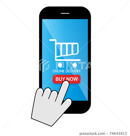Online delivery concept. Hand touch screen. Vector illustration. 74643913