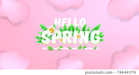 Pink Hello Springtime vector hello spring pink horizontal banner with... - Stock Illustration ...