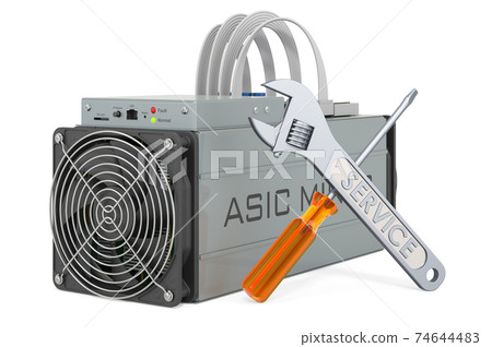 Service and repair of ASIC for bitcoin miner, 3D rendering Service and repair of ASIC for bitcoin miner, 3D rendering 74644483
