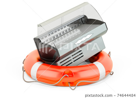 Repair and Service of refrigerated display case, showcase. 3D rendering Repair and Service of refrigerated display case, showcase. 3D rendering 74644484