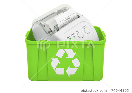 Recycling trashcan with receipt printer, 3D rendering 74644505