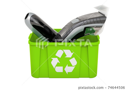 Recycling trashcan with electric hair clipper, 3D rendering 74644506