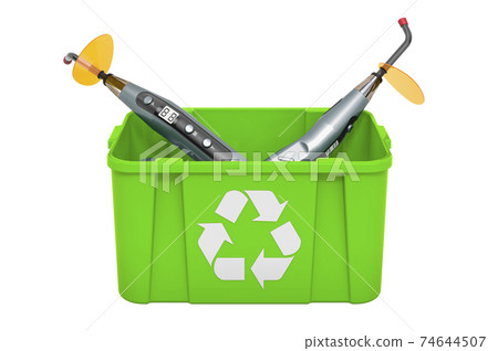 Recycling trashcan with dental curing light, 3D rendering Recycling trashcan with dental curing light, 3D rendering 74644507