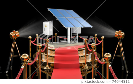 Podium with solar panel, 3D rendering Podium with solar panel, 3D rendering 74644511