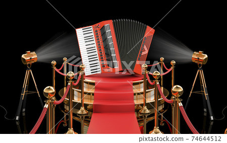 Podium with piano accordion, 3D rendering Podium with piano accordion, 3D rendering 74644512
