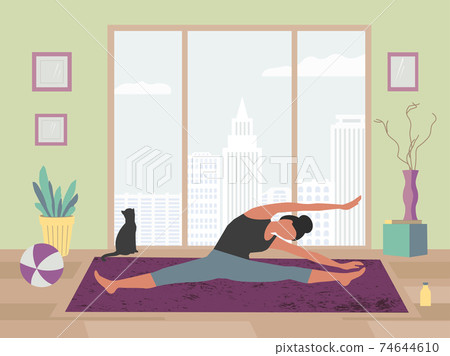 Young woman training yoga stay at home vector Young woman training yoga stay at home vector 74644610