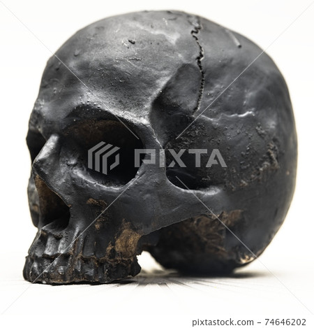 Spooky dark black skull aginast white background isolated Spooky dark black skull aginast white background isolated 74646202