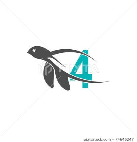 Sea turtle icon with number 4 logo design illustration Sea turtle icon with number 4 logo design illustration 74646247