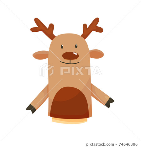 Hand or finger puppets play doll deer. Cartoon color toy for children theater, kids games. Vector cute and funny animal character, isolated icon on white background Hand or finger puppets play doll deer. Cartoon color toy for children theater, kids games. Vector cute and funny animal character, isolated icon on white background 74646396