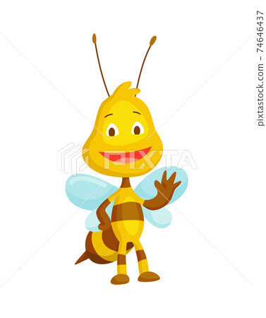Cartoon bee insect. Character of happy fly illustration. Cute honey harvester character for kids. Smiley animal 74646437