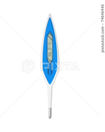 Thermometer icon. Measuring body temperature in vector. Electronic thermometer main prevention coronavirus. Design template of digital thermometer showing temperature 74646440