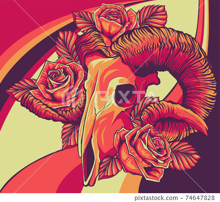 goat devilish magical symbol and Flowers and roses 74647828