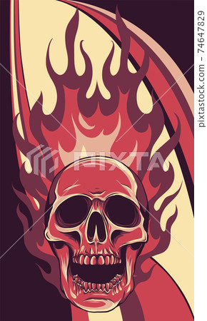 vector illustration of skull falling with fire flame 74647829