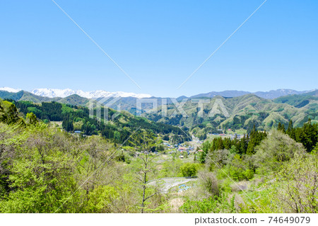 Idyllic mountain village scenery (May) 74649079
