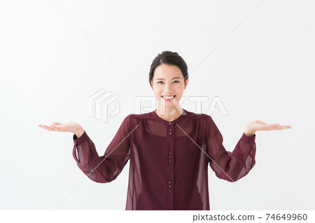 Female in her 20s white background Female in her 20s white background 74649960