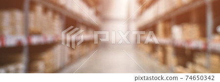Food market interior. Blur corridor background. Shop shelf. Stock cold goods 74650342