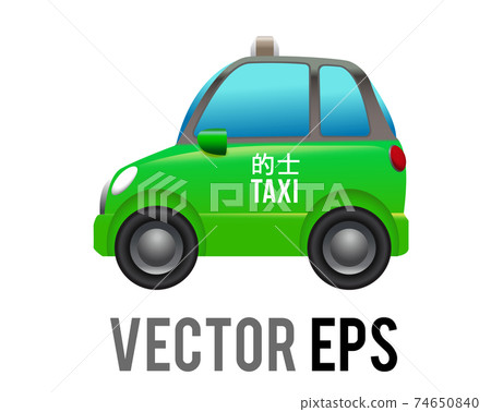 Vector side of hong kong green city taxi car icon with gradient blue window 74650840