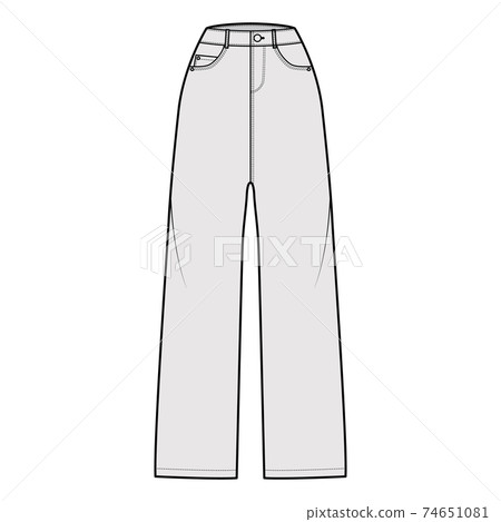 Baggy Jeans Denim pants technical fashion illustration with full length, normal waist, 5 pockets, Rivets, belt loops Baggy Jeans Denim pants technical fashion illustration with full length, normal waist, 5 pockets, Rivets, belt loops 74651081