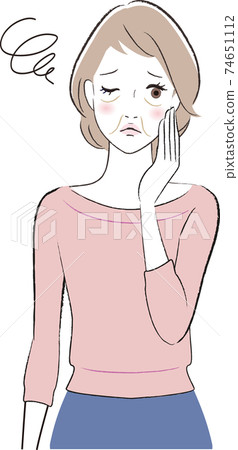 Illustration of a woman who is worried about sagging face 74651112