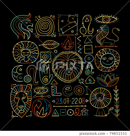 Leo Zodiac Sign. Background with design elements Stock