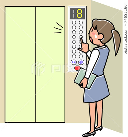 A woman who hits a button on all floors in an elevator A woman who hits a button on all floors in an elevator 74653166