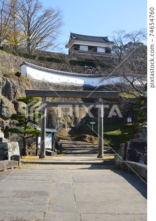 從舊橋入口(大分縣臼杵公園/臼杵市)看的臼杵城堡 從舊橋入口(大分縣臼杵公園/臼杵市)看的臼杵城堡 74654760