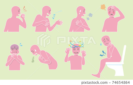 各種疾病症狀。疾病,身體狀況差。 各種疾病症狀。疾病,身體狀況差。 74654864