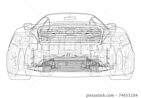 Electric Car With Chassis. Vector rendering of 3d Electric Car With Chassis. Vector rendering of 3d 74655184