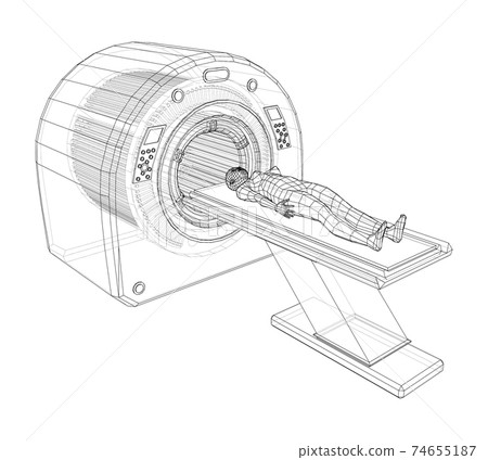 Female Patient Lying on a CT or MRI Scan. Vector Female Patient Lying on a CT or MRI Scan. Vector 74655187