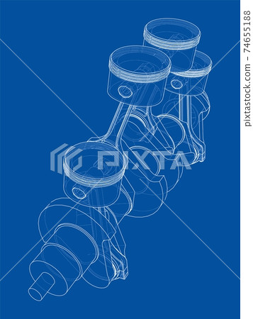 Engine crankshaft with pistons outline. Vector Engine crankshaft with pistons outline. Vector 74655188