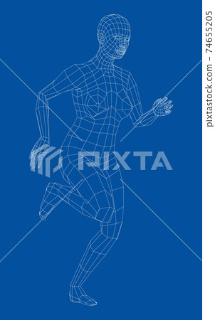 Wireframe running woman. Vector Wireframe running woman. Vector 74655205