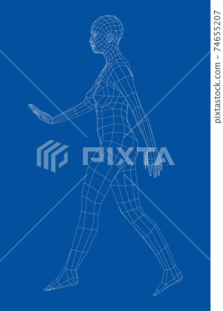Wireframe walking woman. Vector Wireframe walking woman. Vector 74655207