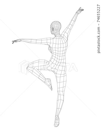 Wireframe ballerina in dance pose. Vector 74655227