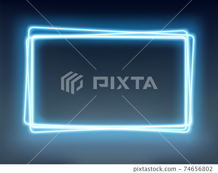 Neon blue glowing frame on a dark background-插圖素材 [74656802] - PIXTA圖庫