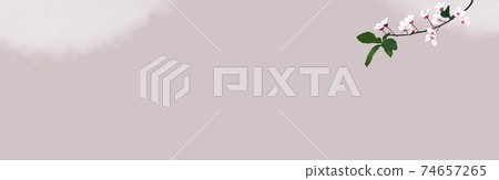 Realistic cherry blossom, branch and leaf banner, horizontal Japanese style, pink beige 74657265