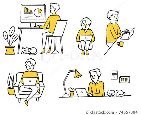 Men working remotely_set Men working remotely_set 74657394